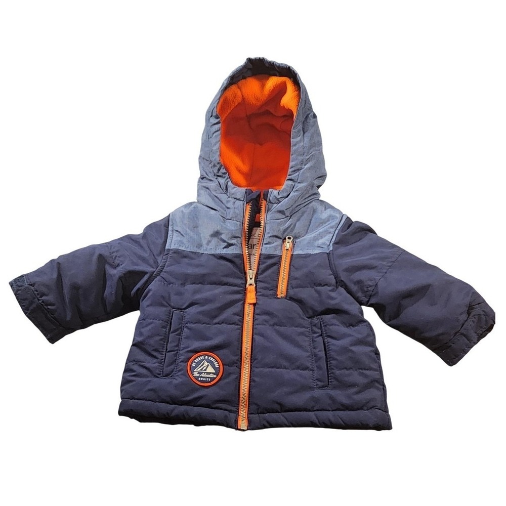 Carter's Jacket Toddler Boys 12M Blue Hooded Fleece Lined‎ Puffer Coat Winter